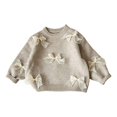 thumbnail image 2 of GiLiling Girls Round Neck Knitted Sweater with Cute Bow Decor, Solid Color Long Sleeve Pullover Top, Casual Knitwear for Kids Fall Winter School Outfits (Khaki, 9-10 Years), 2 of 7