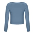 thumbnail image 5 of AXXD Blue Basic Sexy Shirts for Women Summer 2024 Long-Sleeved Solid Color Navel-Baring Neck T-Shirt Bottoming Top, 5 of 6