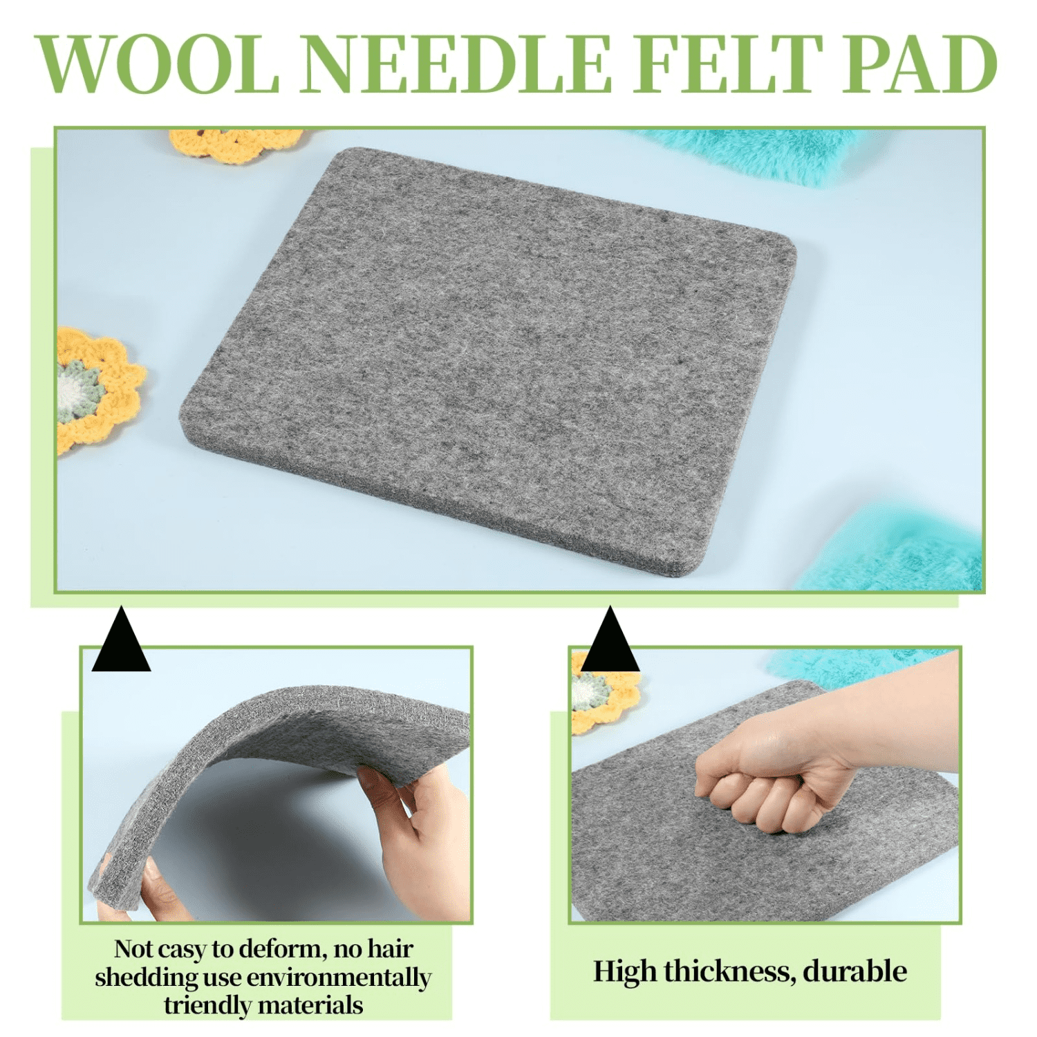 2 Pack 8x10 Inch Needle Felting Pad | Grey Wool Felting Sponge Mat | for Needle Felting Supplies, DIY Craft & Wool Art Projects