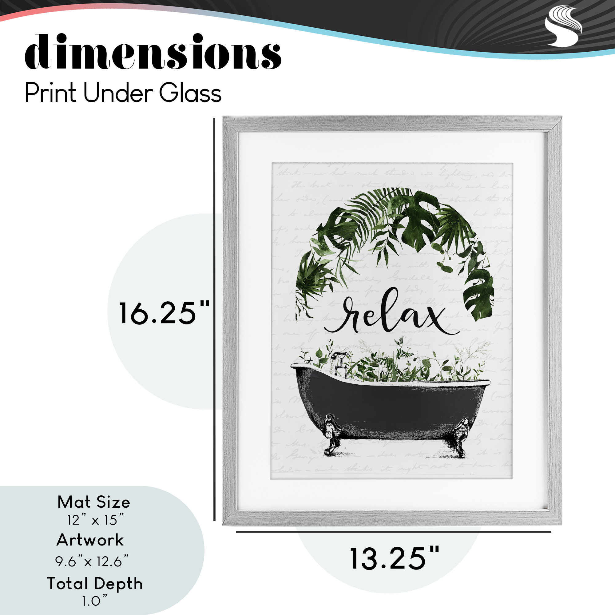 Tropical Bath Relax Gray Framed Print Under Glass, design by Lettered and Lined