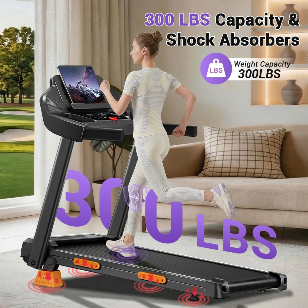 SONITU 16% Incline Folding Treadmill for Home, 3.0HP Quiet Motor, 300 lbs Capacity, 7-Layer Cushioning, 3 LED Displays with Handrails