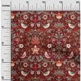 thumbnail image 1 of oneOone Cotton Cambric Dark Red Fabric Leaves|Bird & Floral Artistic Diy Clothing Quilting Fabric Print Fabric By Yard 56 Inch Wide, 1 of 4
