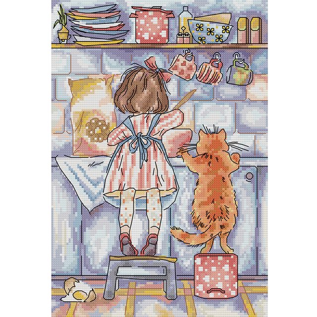 (RA568) Hilo Algodón Ecológico Bordado 14CT 2 Hebras Impresión 25*34 Cm Receta Pastel Kit Serie Personajes Punto Cruz (borde Gancho)