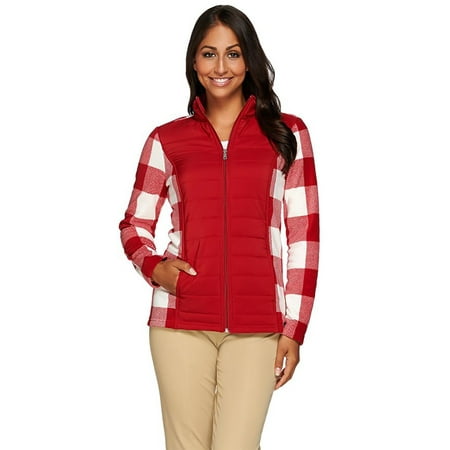 DENIM CO. Size 3X Printed Fleece Zip Front Jacket w/ Front Quilted Panel RED