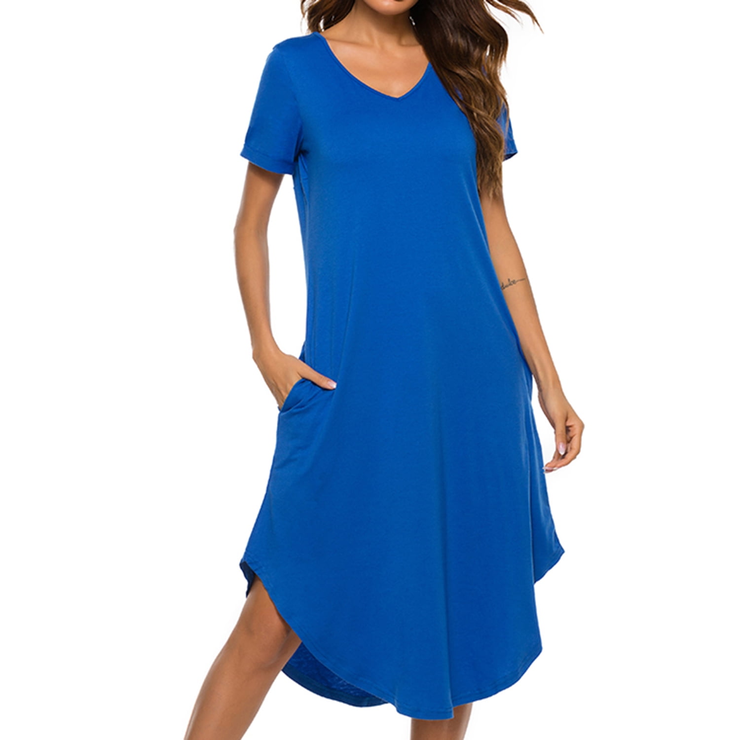 Homgro Women's Soft Nightgowns Summer Cotton Long Pajama Dress Flowy ...