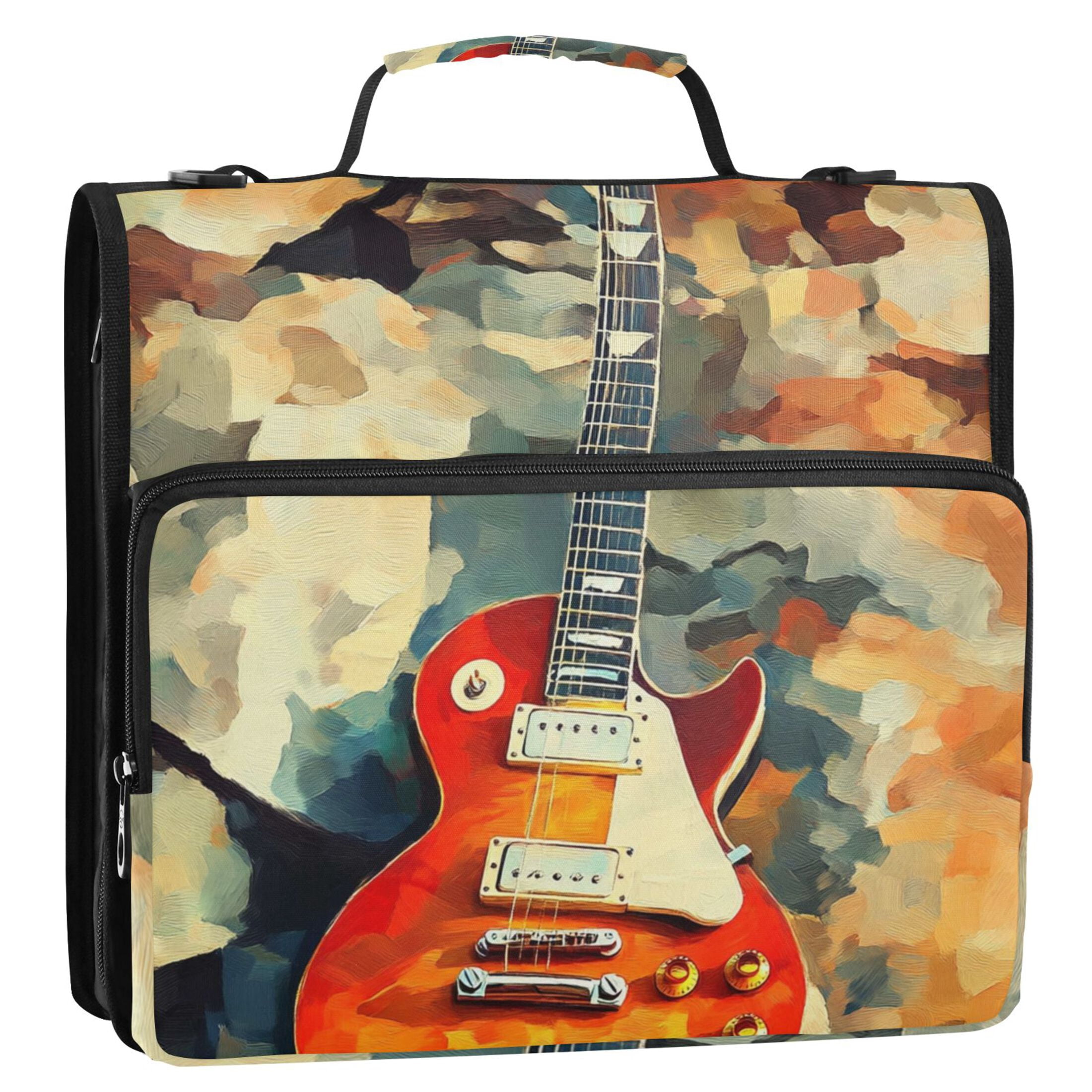 Zipper Binder Fire Red Guitar 1.5 Inch Binder Folder Bag with Shoulder Strap and Handle