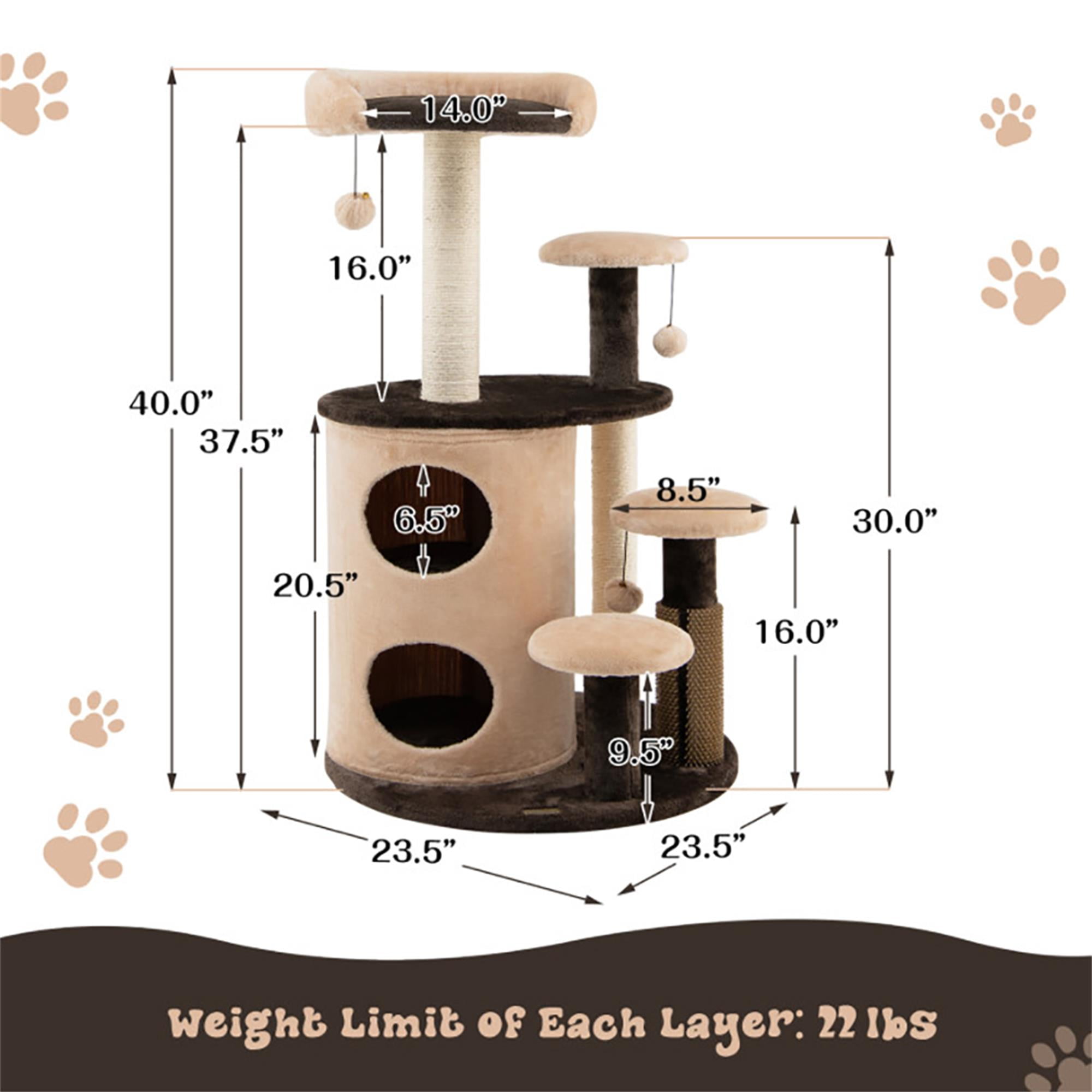 Kadyn 40" Cat Tree for Indoor Cats, Plush Cat Tower with 2-Tier Cat-Hole Condo, Perch and Sisal for Kittens, Brown