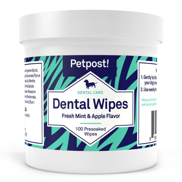 Petpost Dental Wipes for Dogs Bad Breath, Plaque and Tooth Decay Gone 100 Presoaked Pads