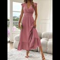 thumbnail image 4 of Vestido de Verano para Mujer, Elegante, con Escote en V, Volantes, Mangas Sueltas, Cintura Plisada, para Invitada de Boda. Rosa XXL, 4 of 8