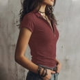 thumbnail image 4 of Women's Casual Fashion Zipper Collar Short Sleeve Top Wine S, 4 of 5