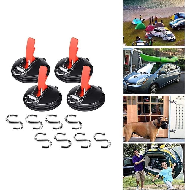 Multifuncional Super Suction Anchor Plus Heavy Duty Tie Down Pegs Fixing Car Equipaje Lonas Tiendas de campaña con gancho de seguridad - Paquete de 4. Afortunado Sencillez