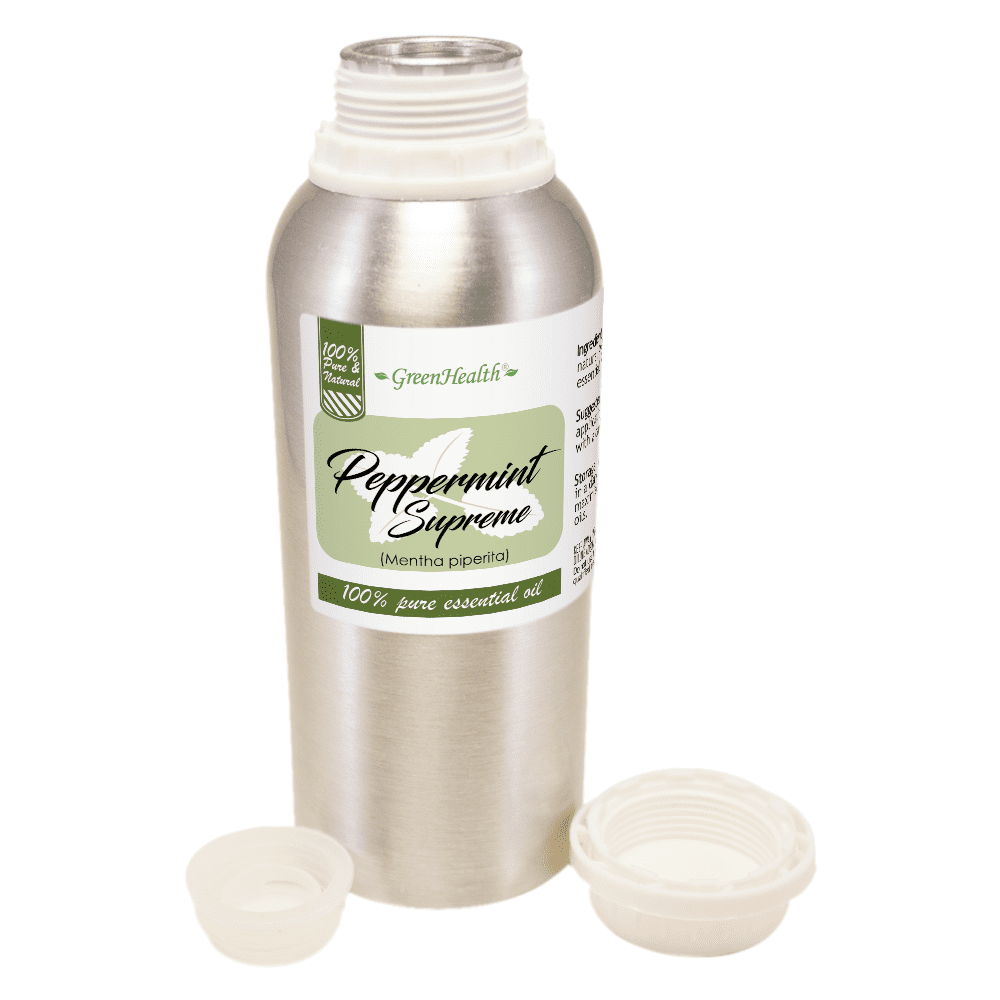 Peppermint Essential Oil – 100% Pure Mentha Piperita – GreenHealth – 8 fl oz (237 ml) Aluminum Bottle with Plug Cap – Aromatherapy, Diffusers, DIY, Candles, Fresh Home Scent