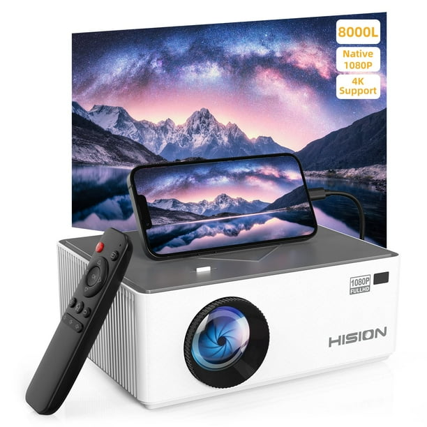 Proyector HISION Mini 1080P 8000 lúmenes Portátil Soporte 4K