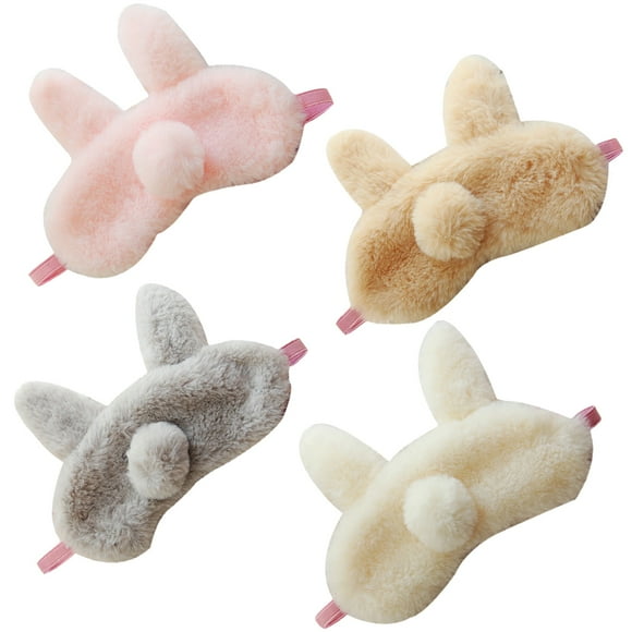 4PCS Sleeping Mask Short Plush Rabbit Ear Eye Mask Eye Shade for Home Travel