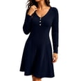 thumbnail image 6 of Snorda Dresses for Women Ribbed Knit Long Sleeve Midi Dress V Neck Button Front A-Line Flared Dress Soft Stretchy Casual Knee Length Dresses for Fall Winter Daily Wear, 6 of 8