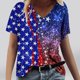 thumbnail image 1 of Fiudx Liquidación de Ahorros de Verano Camiseta de Manga Corta con Cuello En V Estampada para El Día de La Independencia Informal a La Moda para Mujer, 1 of 4