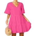 thumbnail image 2 of FANCYINN Women’s Pink Cute Shift Tunic Dress Short Bell Sleeve V Neck Causal Swing Red Ruffle Mini Dress with Pockets Pink XL, 2 of 5