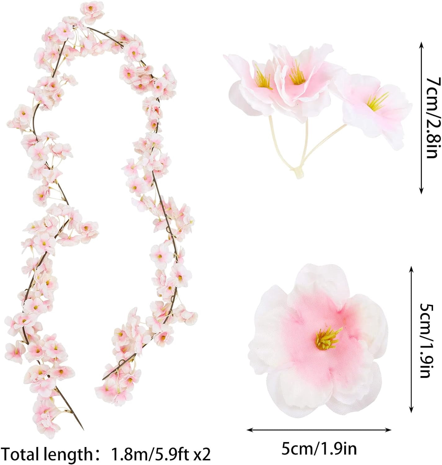 6pcs Artificial Cherry Blossom Flower Vines Faux Flowers for Outdoors Hanging Silk Flowers Garland for Wedding Party Home Japanese Kawaii Decor