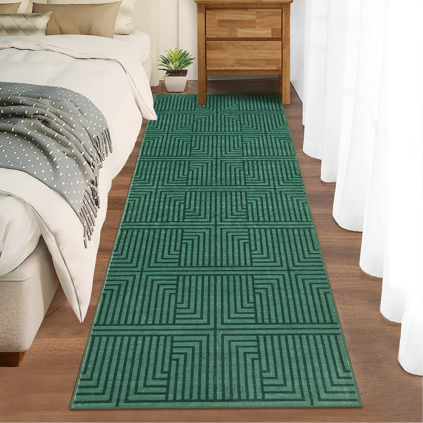 Modern Outdoor Rug 2x6FT - Green Waterproof Patio Carpet, Modern Area Rugs