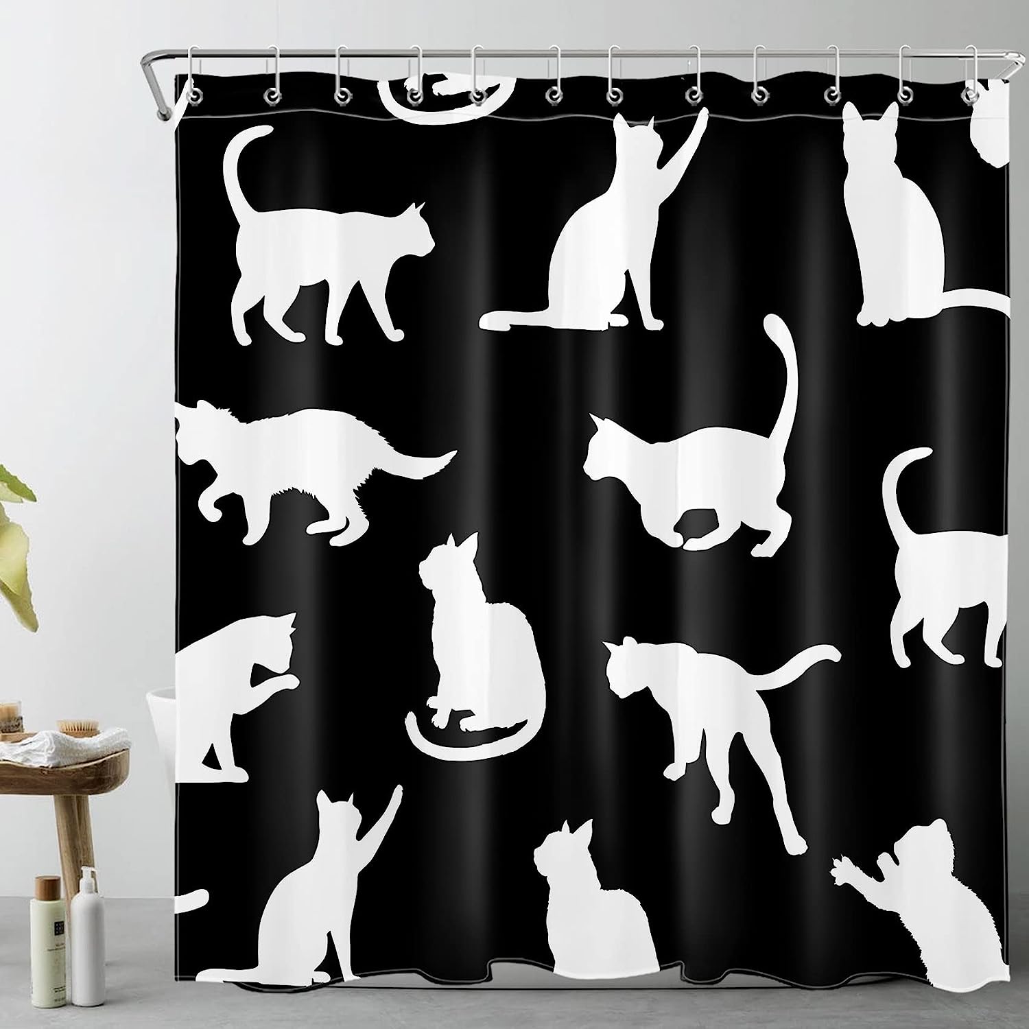 SPXUBZ Halloween Cat Shower Curtain,Funny Animal Cats Black and White ...