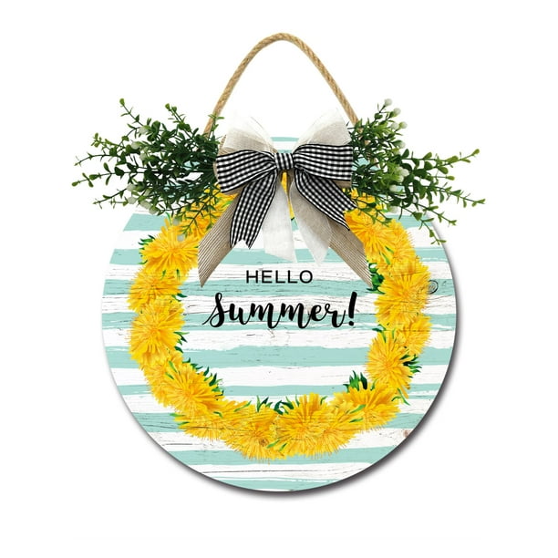 Hello Summer Front Door Sign Funny Wreaths Hanging Wooden Plaque