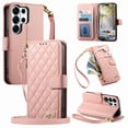 thumbnail image 1 of Funda tipo cartera FOXDOCK para Samsung Galaxy S26 Ultra, estampado de diamantes, correa larga, con ranuras para tarjetas, soporte y cremallera - Rosa, 1 of 6