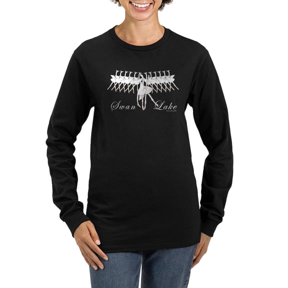 CafePress - Swan Lake Women's Long Sleeve Brown T Shirt - Women's Long Sleeve Graphic Tee Casual Fit