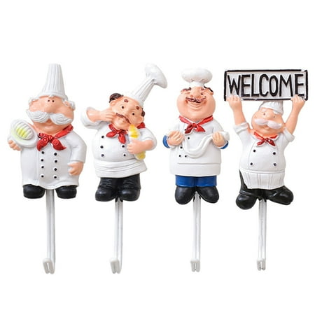 

4Pcs Creative Chef Modelling Hook Punch-free Kitchen Pasting Hook Wall Decor