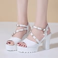 thumbnail image 1 of MKLEKYY Sandalias Casuales de Verano para Mujer, Sandalias de Moda Con Nuevo Patrón, decoración de Perlas, Suela Gruesa, Tacón Alto, Tacón Grueso, Cómodas, Con Correa de Hebilla, 1 of 4