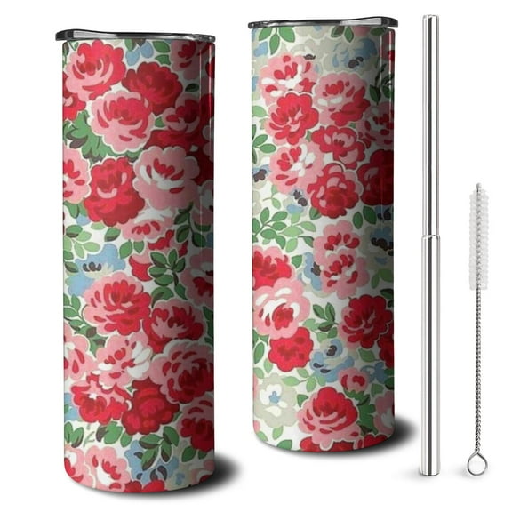 20oz Pioneer Flower Skinny Tumblers Stainless Steel Tumbler with Lid and Straw,Vacuum Insulated Double Wall Travel Tumbler Cups with Cleaning Brush for Coffee,Tea