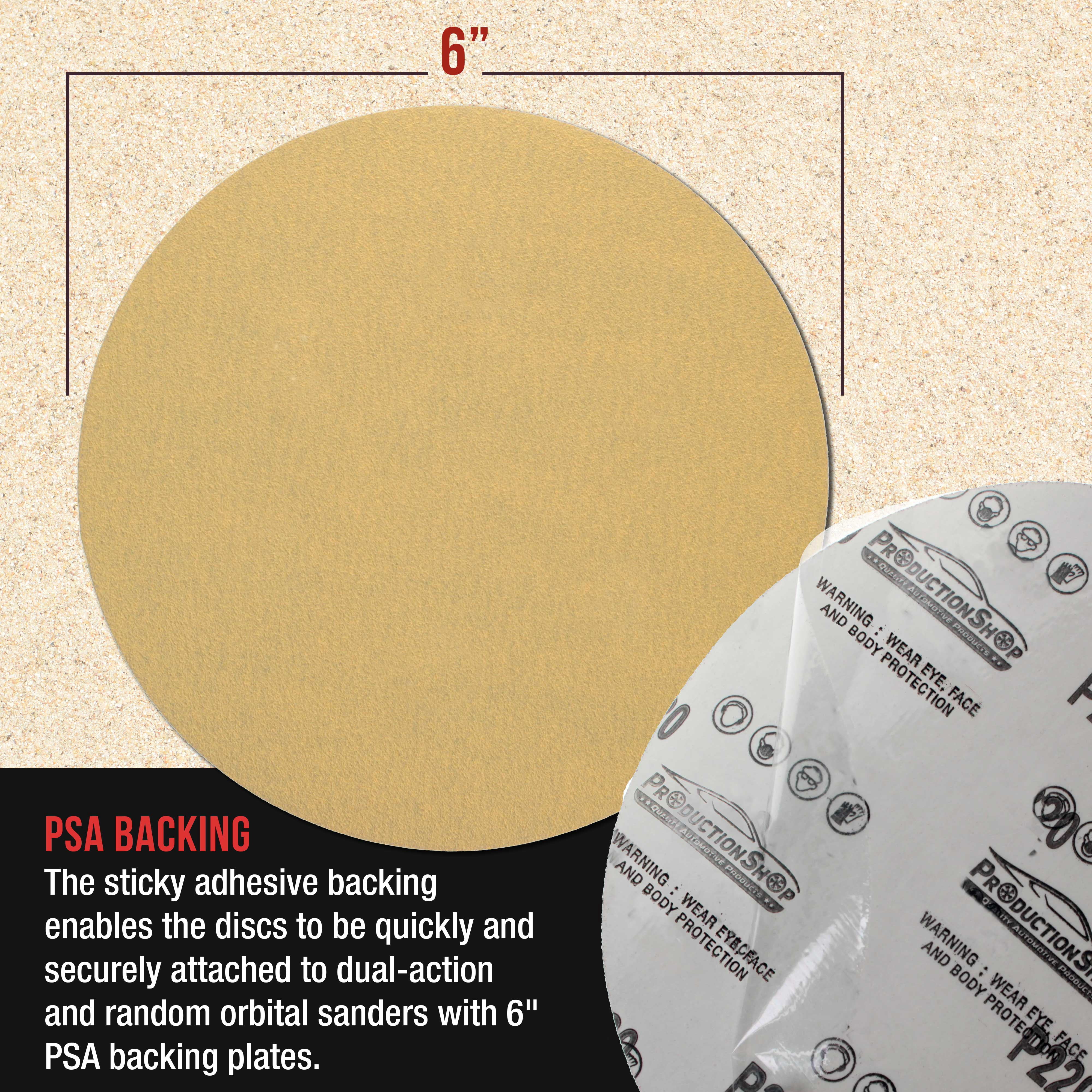 ProductionShop Premium 220 Grit 6" PSA Gold Sanding Discs, Box of 100 - Self Adhesive Stickyback Abrasive Sandpaper for DA & Random Orbital Sanders - Sand Auto Paint Metal, Wood Woodworking Furniture