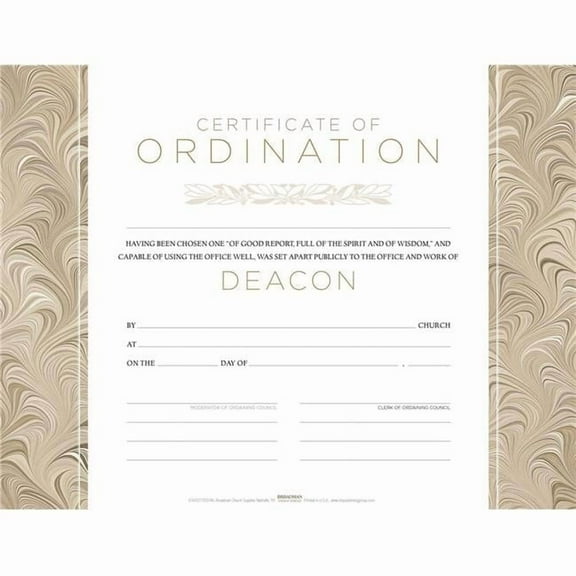 B & H Publishing 5.5 x 3.5 in. Certificate Ordination Deacon - Pack of 6