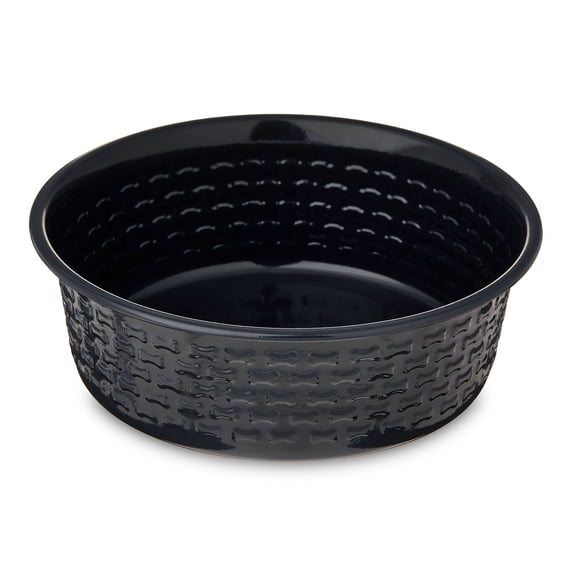 Vibrant Life Large Stainless Steel Embossed Dog Bowl, Black Bones