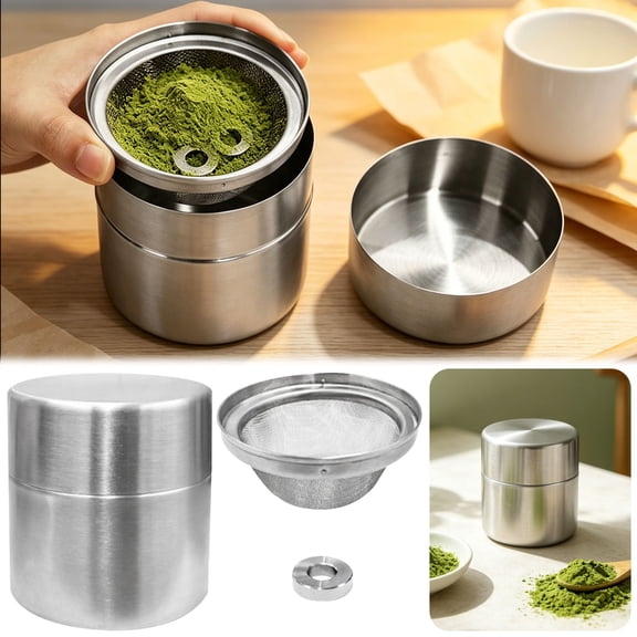 Matcha Powder Container with Sifter Airtight 304 Stainless Steel Matcha Tea Storage Canister Moisture-Proof Mini Kitchen Jar for Tea Coffee Sugar Spice Japanese Style Storage