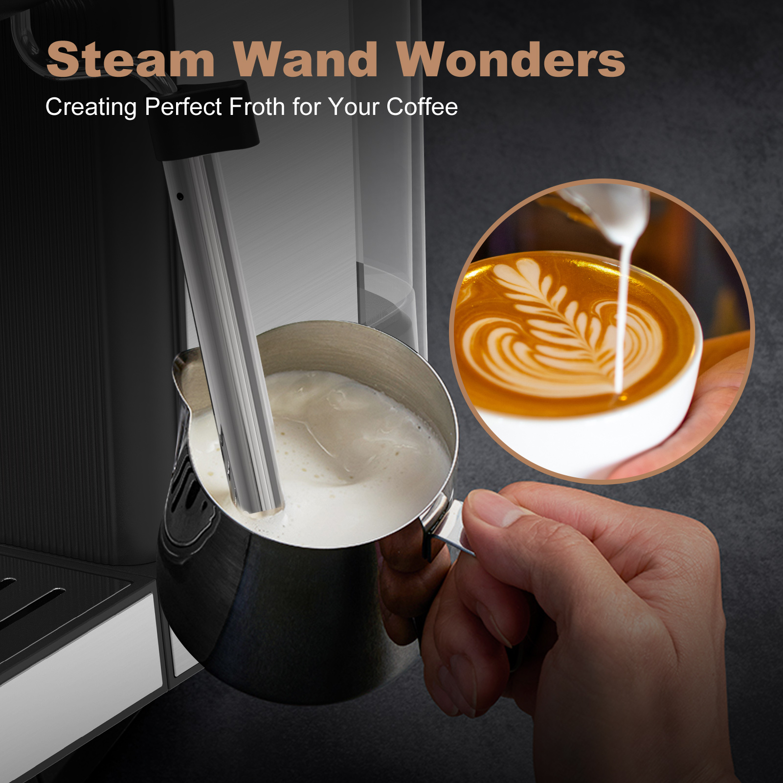 Fully Automatic Espresso Machine, SEGMART 20 Bar Stainless Steel Automatic Coffee Maker with Automatic Cleaning Function, 20 Cup Espresso, Americano, Long Coffee, Built-in Grinder, Black, SS1085