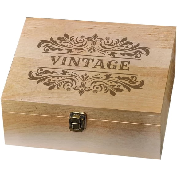 1 Pc Wooden Memory Keepsake Box Vintage Frame Patterns Memory Box with Hinged Lids Keepsake Chest