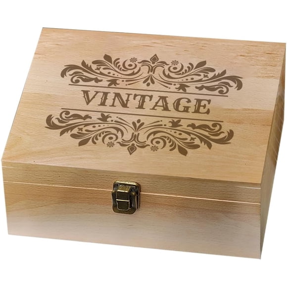 1 Pc Wooden Memory Keepsake Box Vintage Frame Patterns Memory Box with Hinged Lids Keepsake Chest for Souvenirs Picture Letter Storage 9.6x7.6x4inch(24.5x19.5x10.3cm)