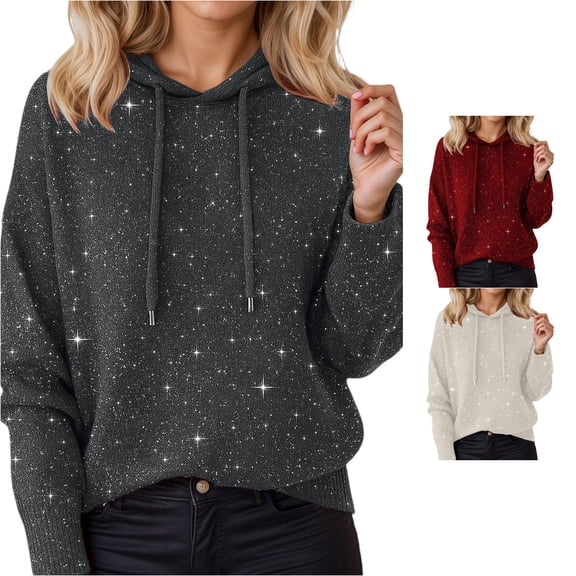 Yuhangmm Women Sweatshirt Knit Hoodie for Soft Fit Long Sleeve Sweatshirt with Stud Details for Autumn Winter Wear with Unique Stud Detail Grey S