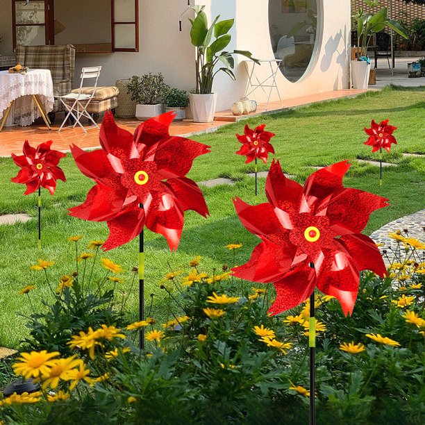 10 paquetes reflectantes molinillos repelentes de pájaros repelente al viento decoración del jardín (rojo)