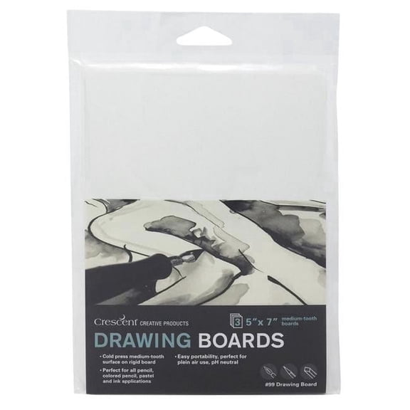 Crescent Cold Press Illustration Art Board for Drawing, Multi-Media, 5''X7", White Sketch Board, Acid Free, Rigid, Portable, Ideal For Plein Air, 3 Sheets