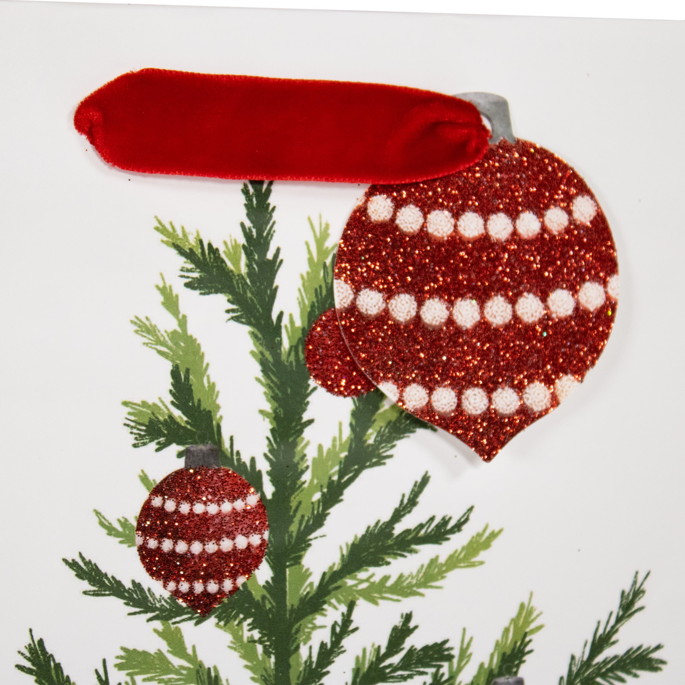 Holiday Time White Glitter Tree Small Christmas Paper Gift Bag