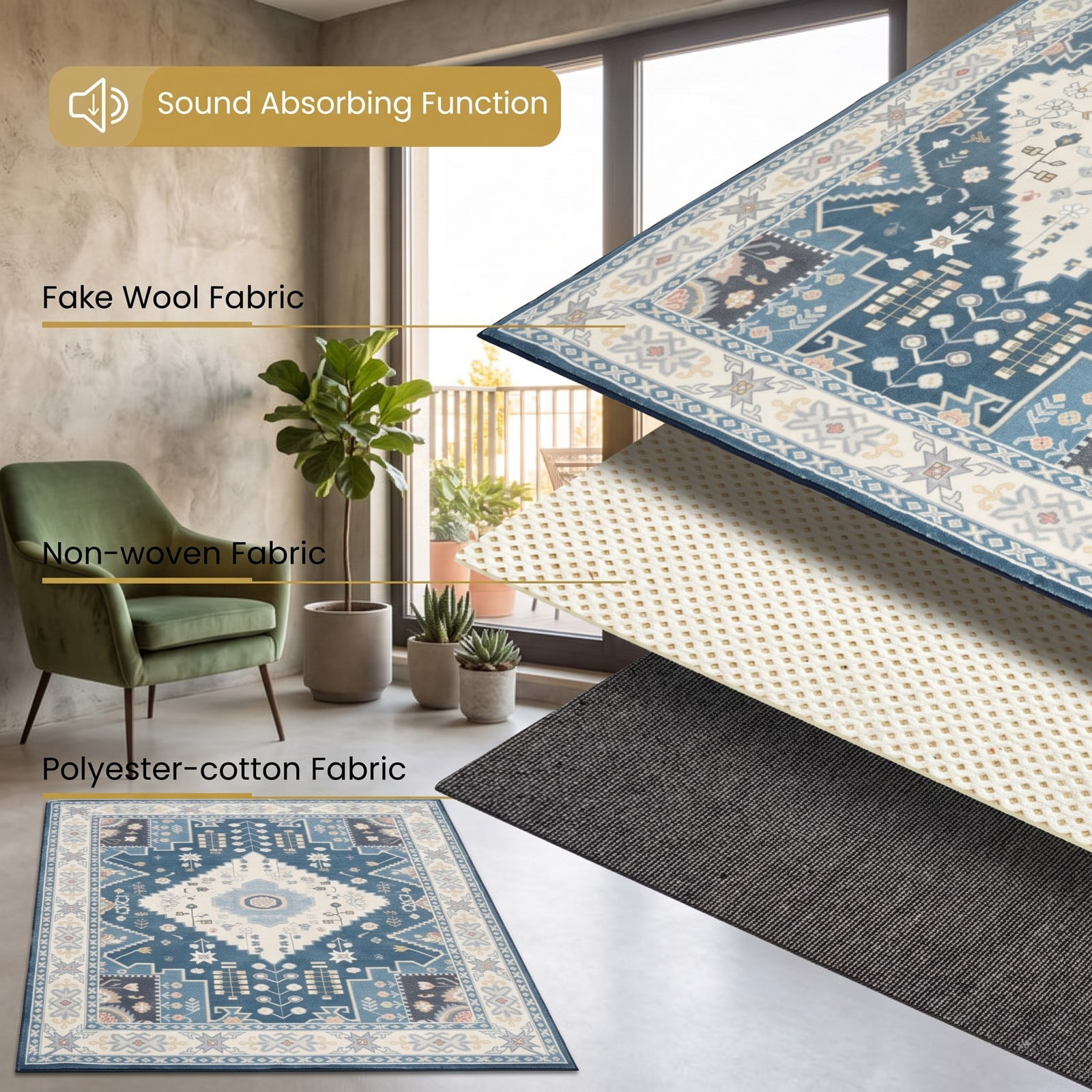 ALPULON Faux Wool Area Rug Large Soft Non-Slip Floor Carpet for Living Room Bedroom Dining Room Entryway Water-Resistant Washable Home Decor Mat, Multicolor