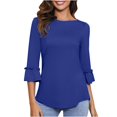 thumbnail image 1 of Lindbes Hauts d'Été Décontractés BLVB Col Rond Ample Blouses pour Femmes Manches 3/4 à Volants Tenues de Mode 2024, 1 of 7
