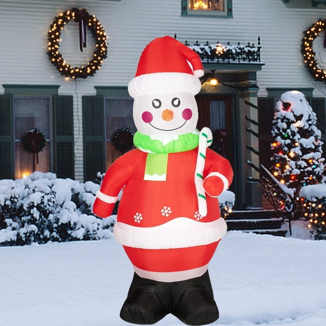 Tackview Muñeco de nieve inflable navideño de 7 pies, muñeco de nieve de Navidad, decoración de patio, decoraciones navideñas para exteriores, luces LED incorporadas, estacas para el patio, césped, ja