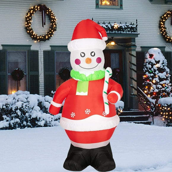 Tackview Muñeco de nieve inflable navideño de 7 pies, muñeco de nieve de Navidad, decoración de patio, decoraciones navideñas para exteriores, luces LED incorporadas, estacas para el patio, césped, ja