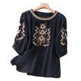 thumbnail image 4 of Kezqiaxn Plus Size Tops for Women Embroidery Half Sleeve Crew Neck Loose Shirts Business Casual Dressy Blouses, 4 of 5