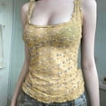thumbnail image 4 of Womens Tank Top Tank Tops Women Women's Fresh Floral Contrast Color Mesh Round Neck Camisole Yellow L, 4 of 9