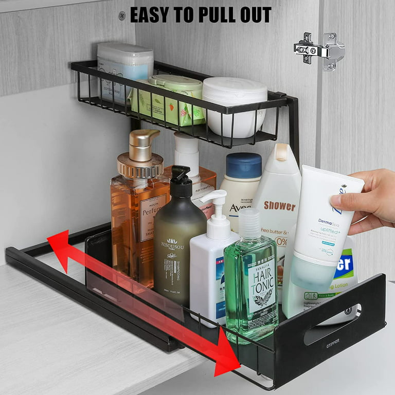 Dracelo 2 Tier Brown Bathroom Sink Organizer Pull-Out Sliding