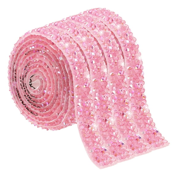 Uxcell Rhinestone Ribbon Roll, 4 Yards Self-Adhesive Rhinestone Tape for DIY Crafts (Dark Pink, 10mm/0.39" Wide)