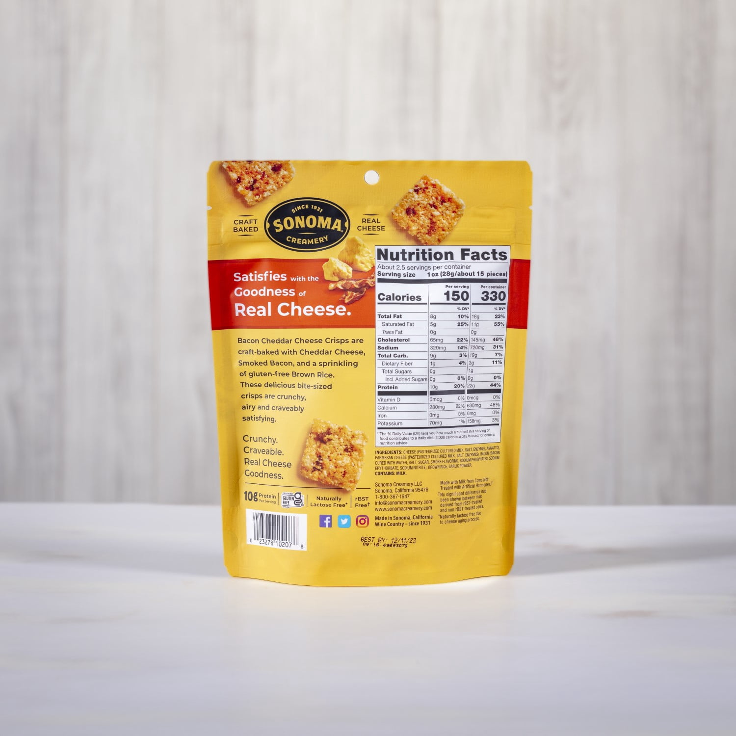 Sonoma Creamery - Cheese Crisps, Bacon Cheddar, 2.25 Oz (12 Count) | High Protein | Low Carb | Gluten Free | Keto-Friendly